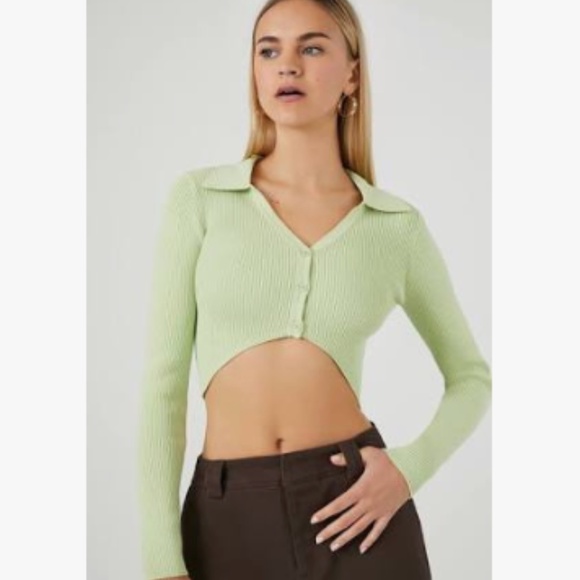 Forever 21 Cropped Cardigan Sweater Pistachio Green Size Small (S) 💚 - Picture 1 of 7